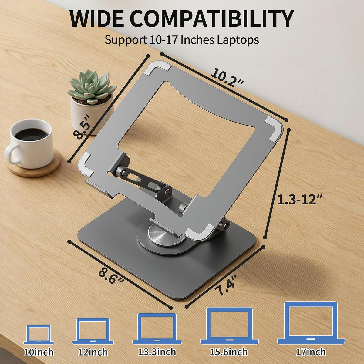 360 Rotating Laptop Stand, Adjustable Riser,10-17",White