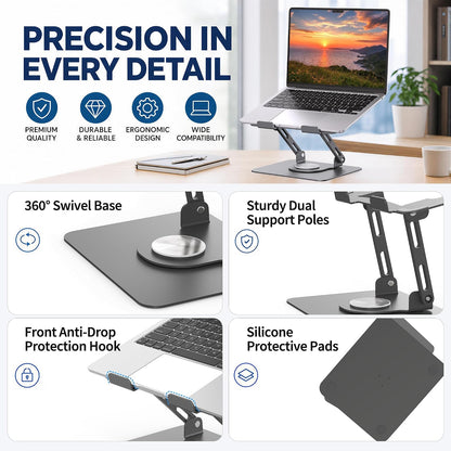 360 Rotating Laptop Stand, Adjustable Riser,10-17",White