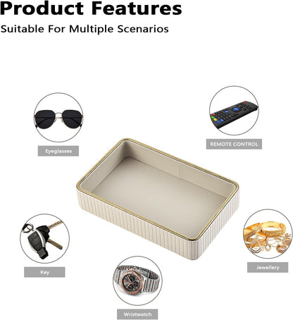 PU Leather Valet Tray,Desk Organizer Tray Nightstand Organizer Trinket Dish Storage Key Bowl Decorative Trays for Phone Wallet Jewelry Watch,Bathroom Bedroom Perfume Vanity Trays,Beige