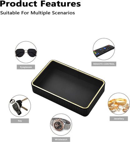 PU Leather Valet Tray,Desk Organizer Tray Nightstand Organizer Trinket Dish Storage Key Bowl Decorative Trays for Phone Wallet Jewelry Watch,Bathroom Bedroom Perfume Vanity Trays,Beige