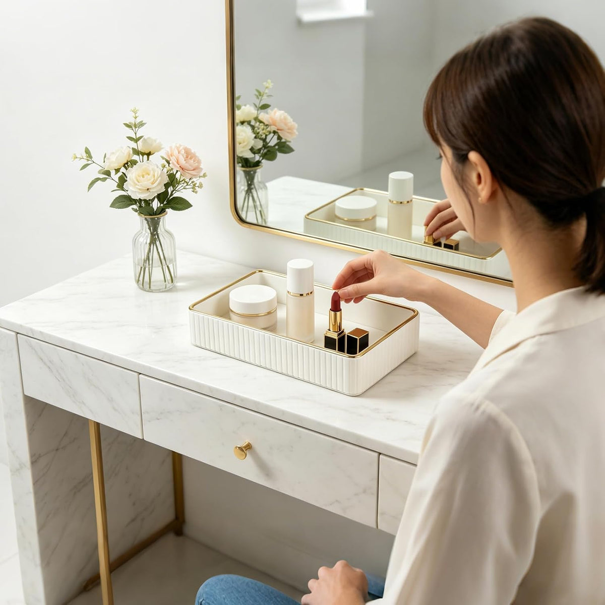 PU Leather Valet Tray,Desk Organizer Tray Nightstand Organizer Trinket Dish Storage Key Bowl Decorative Trays for Phone Wallet Jewelry Watch,Bathroom Bedroom Perfume Vanity Trays,Beige