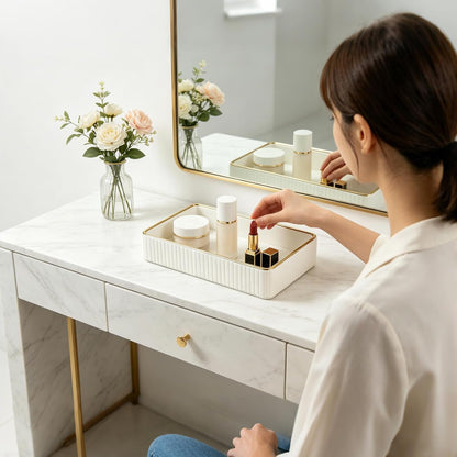 PU Leather Valet Tray,Desk Organizer Tray Nightstand Organizer Trinket Dish Storage Key Bowl Decorative Trays for Phone Wallet Jewelry Watch,Bathroom Bedroom Perfume Vanity Trays,Beige