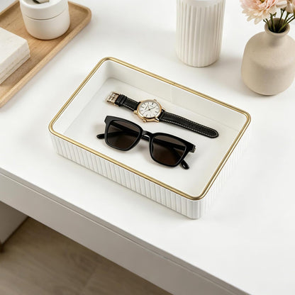 PU Leather Valet Tray,Desk Organizer Tray Nightstand Organizer Trinket Dish Storage Key Bowl Decorative Trays for Phone Wallet Jewelry Watch,Bathroom Bedroom Perfume Vanity Trays,Beige
