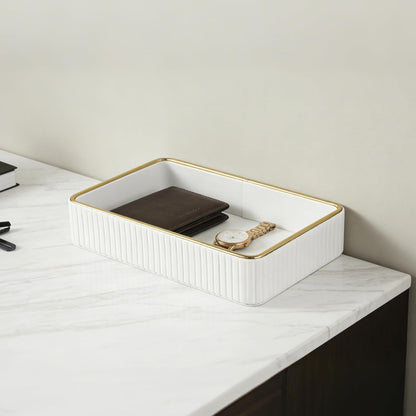 PU Leather Valet Tray,Desk Organizer Tray Nightstand Organizer Trinket Dish Storage Key Bowl Decorative Trays for Phone Wallet Jewelry Watch,Bathroom Bedroom Perfume Vanity Trays,Beige