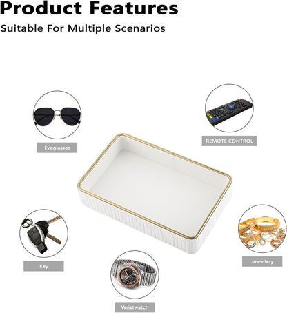 PU Leather Valet Tray,Desk Organizer Tray Nightstand Organizer Trinket Dish Storage Key Bowl Decorative Trays for Phone Wallet Jewelry Watch,Bathroom Bedroom Perfume Vanity Trays,Beige