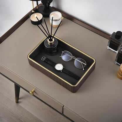 PU Leather Valet Tray,Desk Organizer Tray Nightstand Organizer Trinket Dish Storage Key Bowl Decorative Trays for Phone Wallet Jewelry Watch,Bathroom Bedroom Perfume Vanity Trays,Beige