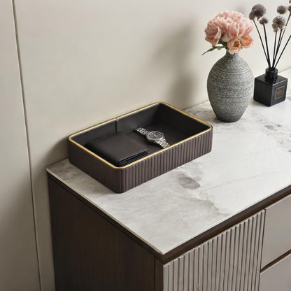 PU Leather Valet Tray,Desk Organizer Tray Nightstand Organizer Trinket Dish Storage Key Bowl Decorative Trays for Phone Wallet Jewelry Watch,Bathroom Bedroom Perfume Vanity Trays,Beige