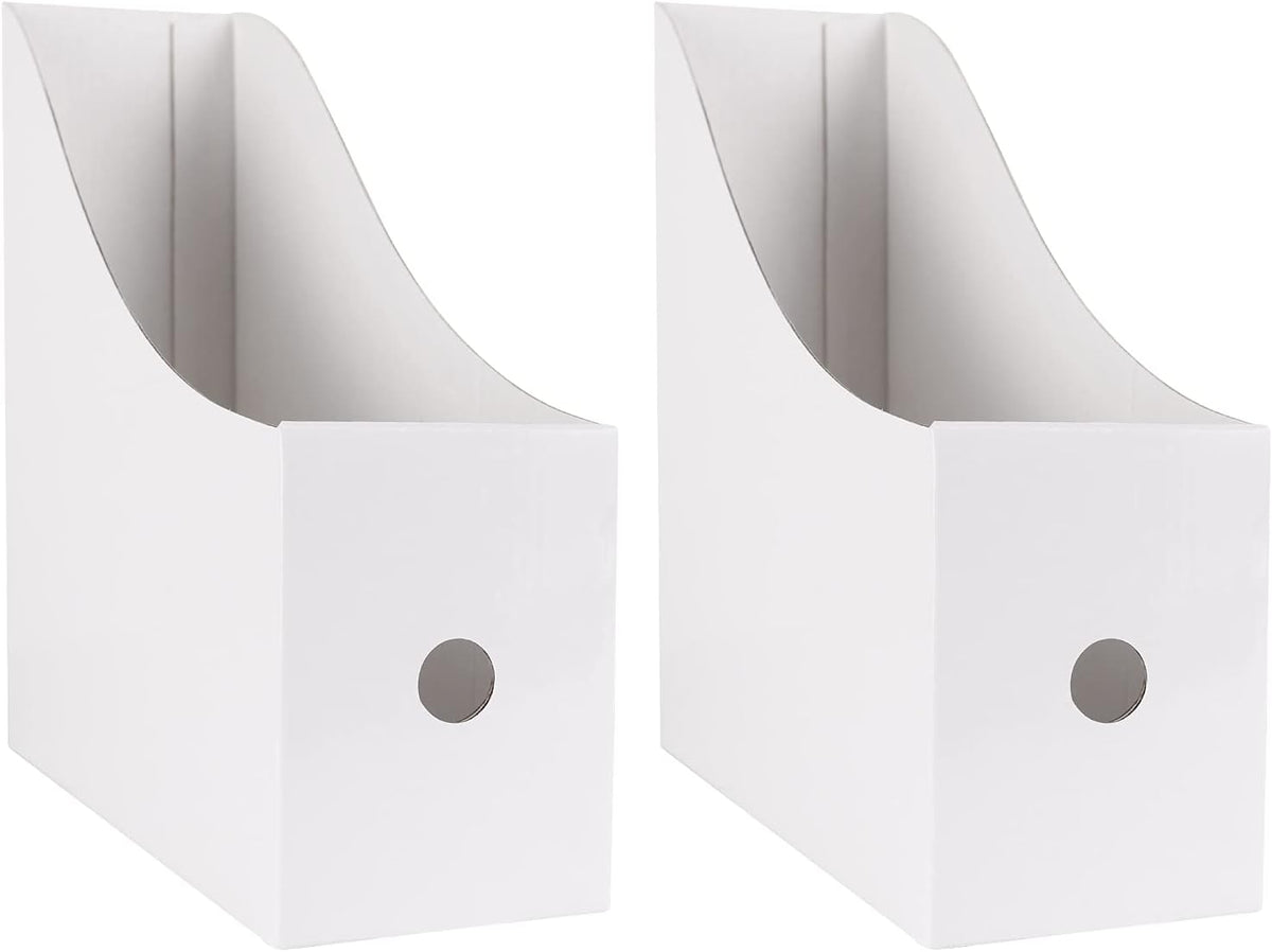 White Cardboard Magazine Holder for Desk or Shelves