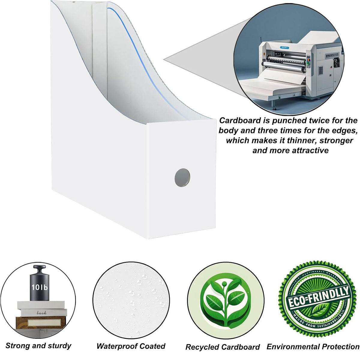 White Cardboard Magazine Holder for Desk or Shelves