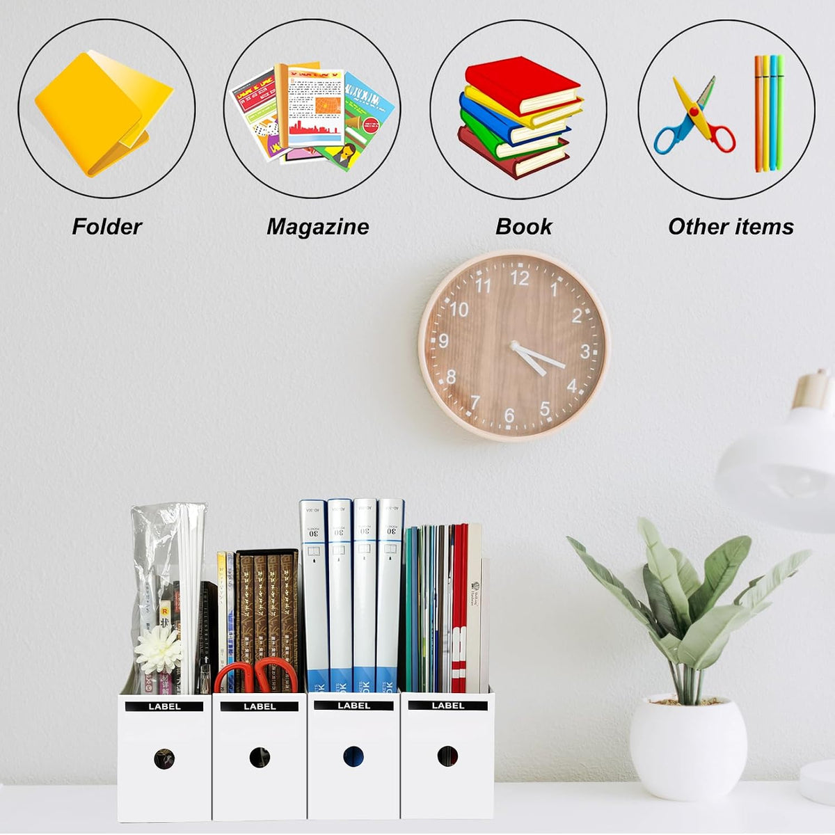 White Cardboard Magazine Holder for Desk or Shelves