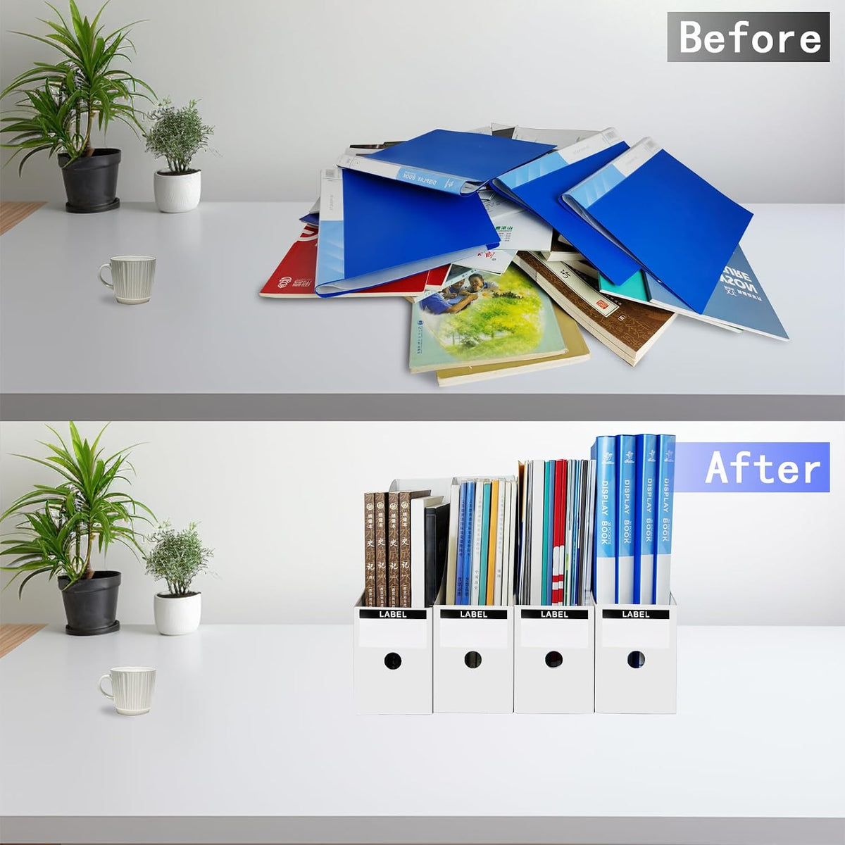 White Cardboard Magazine Holder for Desk or Shelves