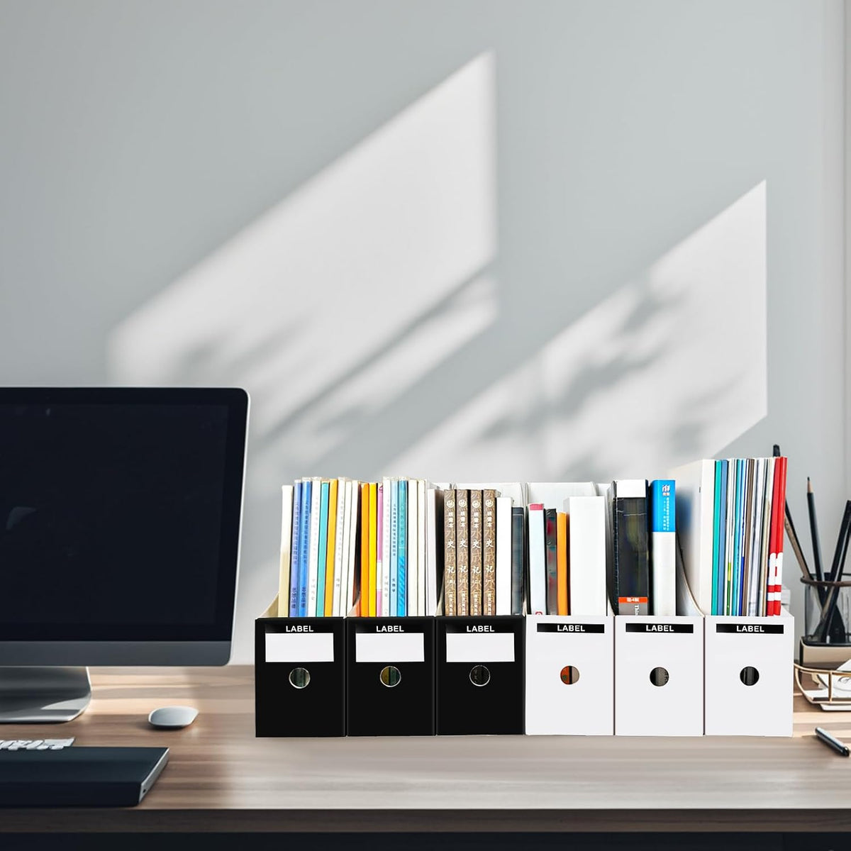 White Cardboard Magazine Holder for Desk or Shelves