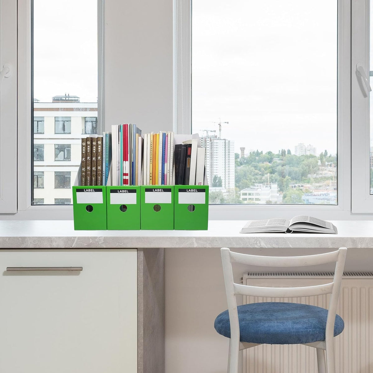 White Cardboard Magazine Holder for Desk or Shelves