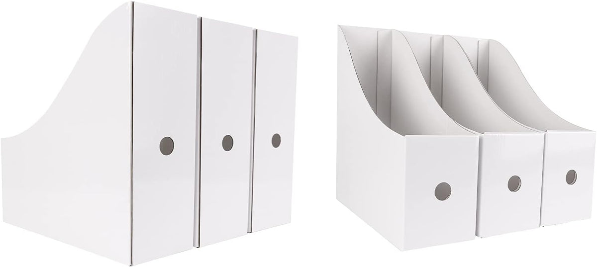 White Cardboard Magazine Holder for Desk or Shelves