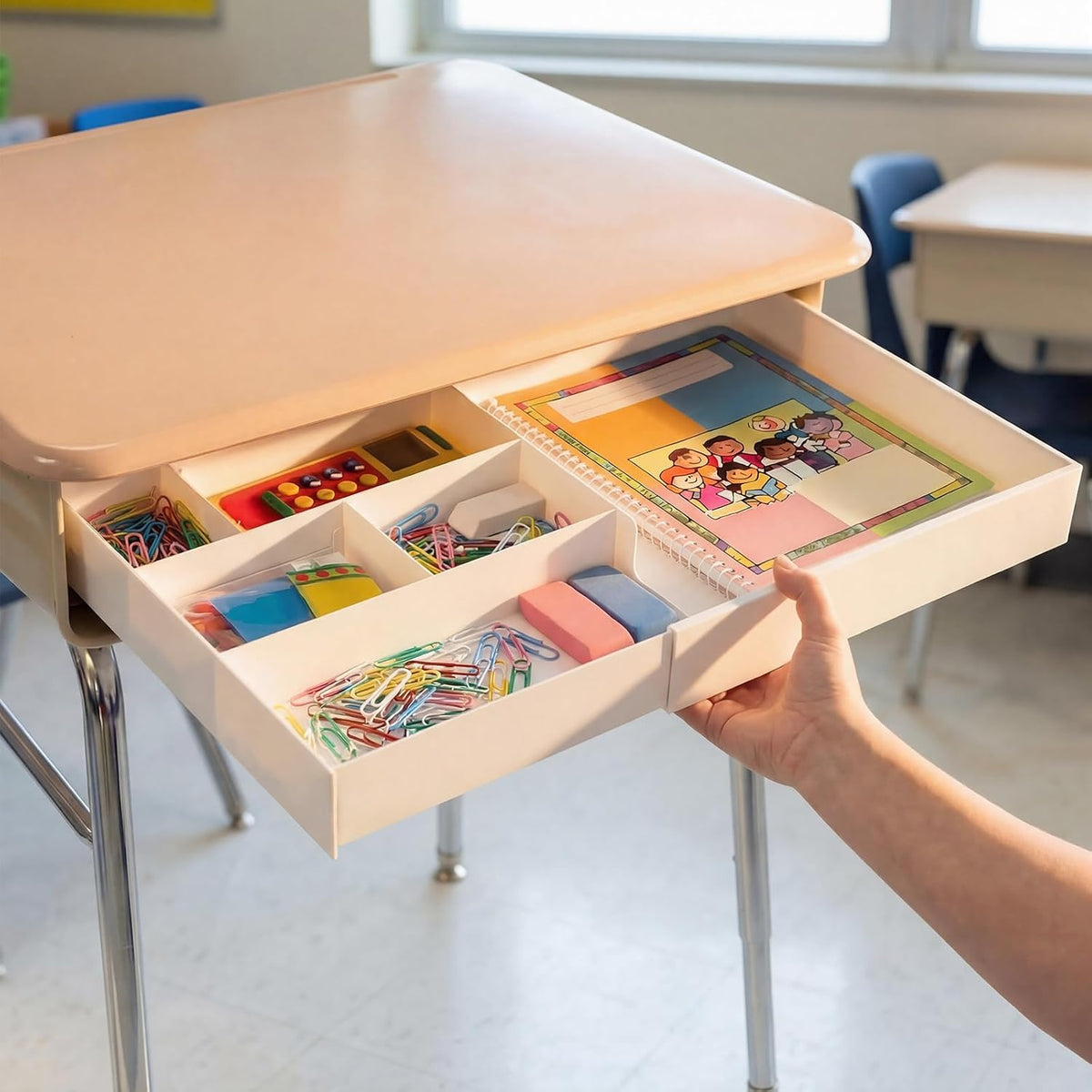 Plastic Desk Drawer Organizer 12 x 20 Inch Large White Expandable Drawer Organizer Trays with Extendable Tray Adjustable Student Desk Organizing Tray for Makeup Office School Supplies