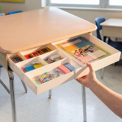 Plastic Desk Drawer Organizer 12 x 20 Inch Large White Expandable Drawer Organizer Trays with Extendable Tray Adjustable Student Desk Organizing Tray for Makeup Office School Supplies