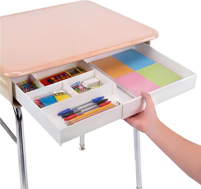 Plastic Desk Drawer Organizer 12 x 20 Inch Large White Expandable Drawer Organizer Trays with Extendable Tray Adjustable Student Desk Organizing Tray for Makeup Office School Supplies
