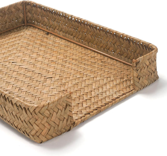 Seagrass Letter Tray, Woven Desk Tray, Wicker Desk Organizer, A4 Paper, Document, File, Mail, Magazine Storage Basket for Office, Classroom, Home Desktop