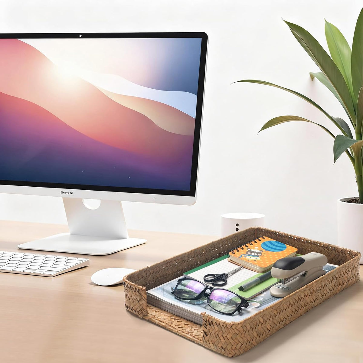 Seagrass Letter Tray, Woven Desk Tray, Wicker Desk Organizer, A4 Paper, Document, File, Mail, Magazine Storage Basket for Office, Classroom, Home Desktop