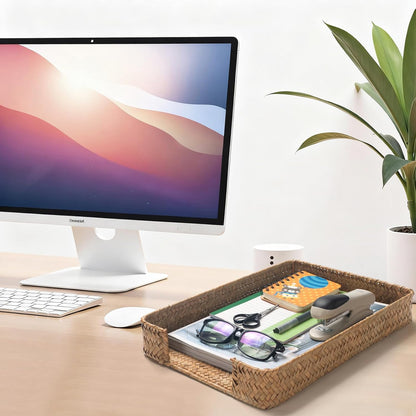 Seagrass Letter Tray, Woven Desk Tray, Wicker Desk Organizer, A4 Paper, Document, File, Mail, Magazine Storage Basket for Office, Classroom, Home Desktop