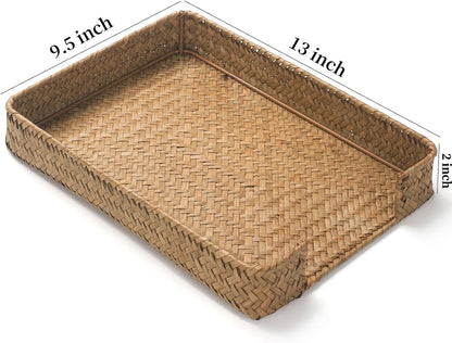 Seagrass Letter Tray, Woven Desk Tray, Wicker Desk Organizer, A4 Paper, Document, File, Mail, Magazine Storage Basket for Office, Classroom, Home Desktop