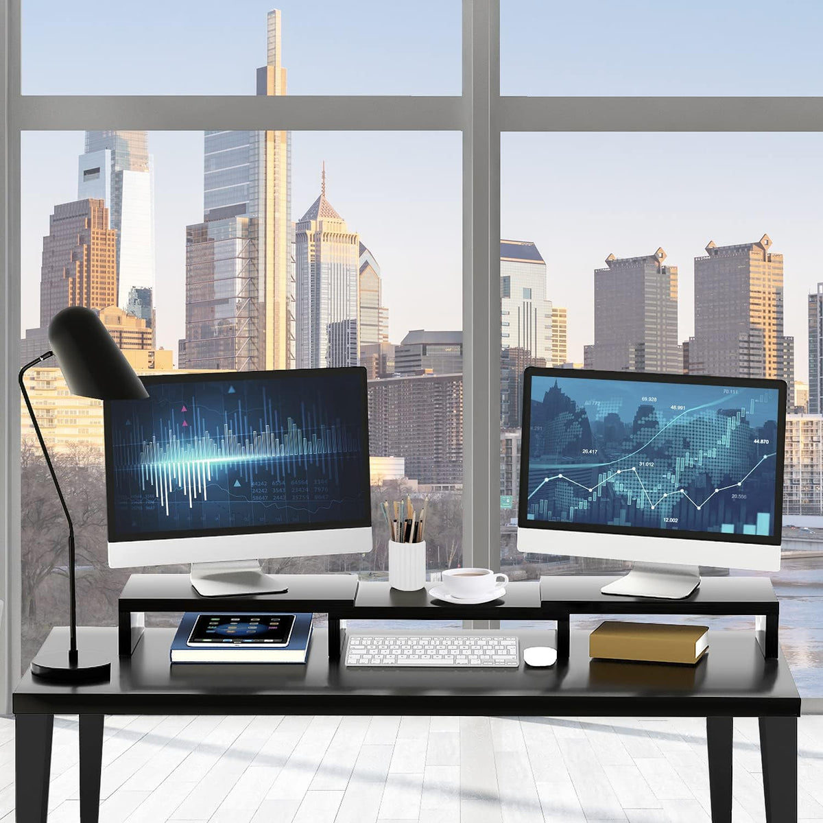 TAVR Monitor Stand Riser, Office Desktop Organizer Stand for 2 Monitors