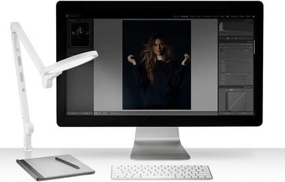 Edge 2.0 LED Desk Lamp | Dimmable Home Office Desk Light with USB Charging Port & Strong Swing Arm | Adjustable Color Temperature and Brightness | Circle Webcam Light - White
