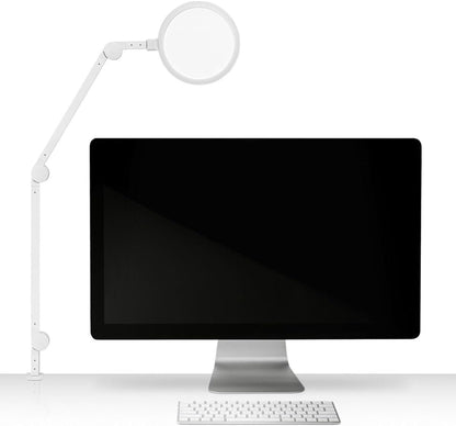 Edge 2.0 LED Desk Lamp | Dimmable Home Office Desk Light with USB Charging Port & Strong Swing Arm | Adjustable Color Temperature and Brightness | Circle Webcam Light - White