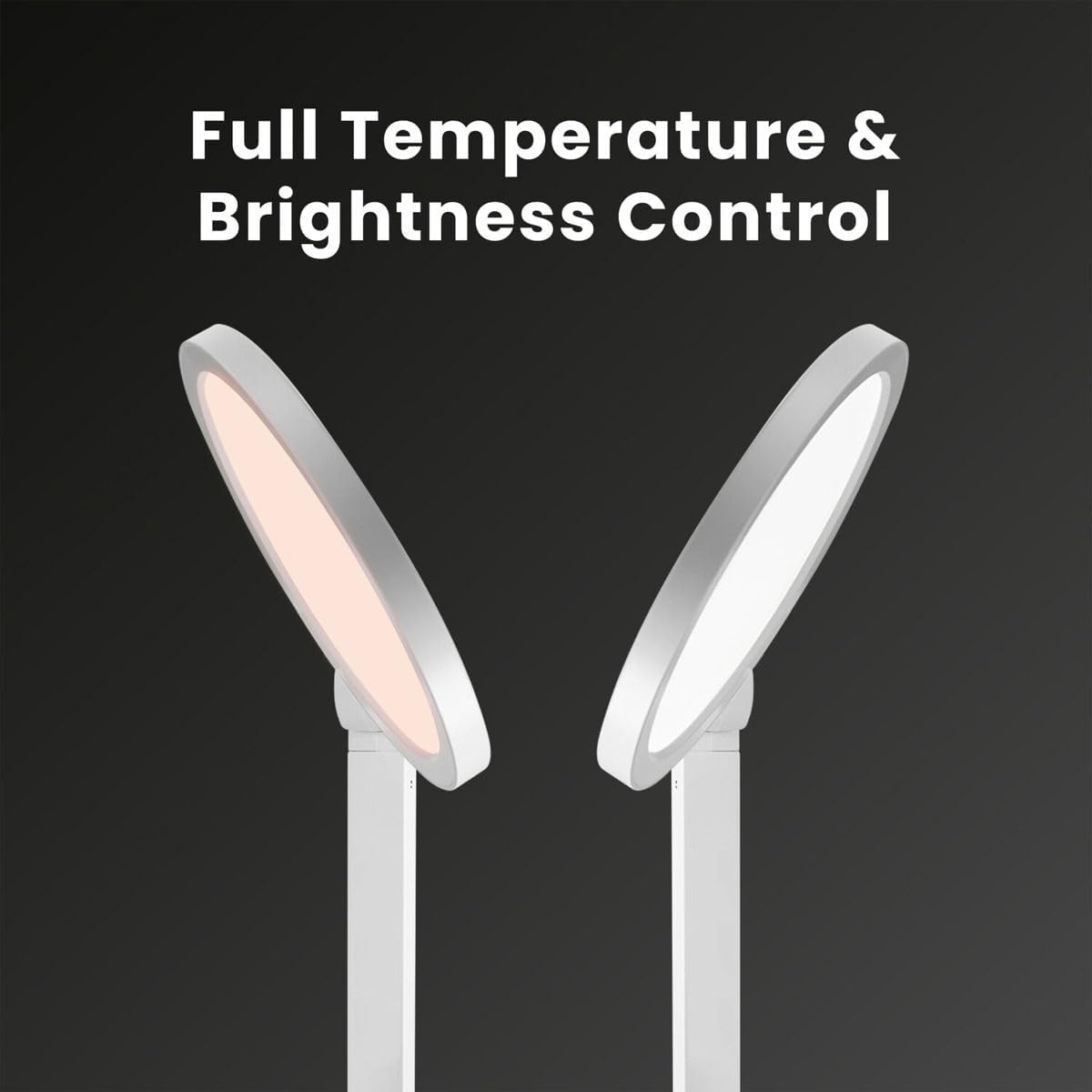 Edge 2.0 LED Desk Lamp | Dimmable Home Office Desk Light with USB Charging Port & Strong Swing Arm | Adjustable Color Temperature and Brightness | Circle Webcam Light - White