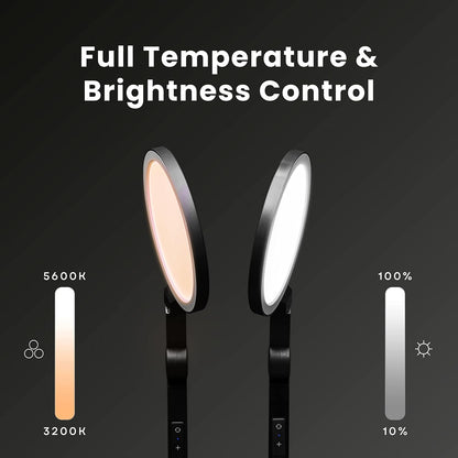 Edge 2.0 LED Desk Lamp | Dimmable Home Office Desk Light with USB Charging Port & Strong Swing Arm | Adjustable Color Temperature and Brightness | Circle Webcam Light - White