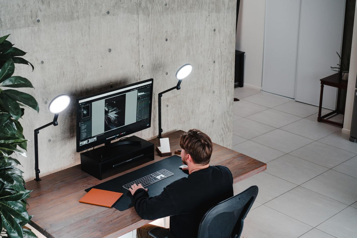 Edge 2.0 LED Desk Lamp | Dimmable Home Office Desk Light with USB Charging Port & Strong Swing Arm | Adjustable Color Temperature and Brightness | Circle Webcam Light - White
