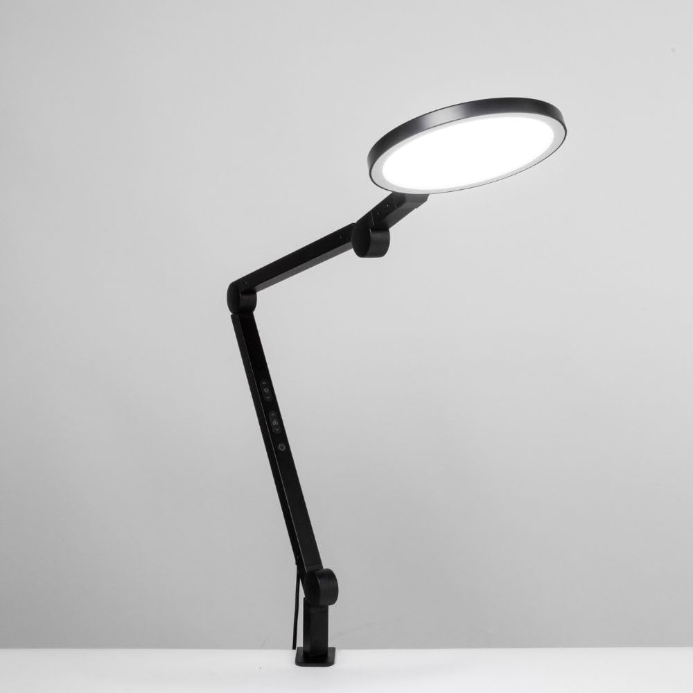 Edge 2.0 LED Desk Lamp | Dimmable Home Office Desk Light with USB Charging Port & Strong Swing Arm | Adjustable Color Temperature and Brightness | Circle Webcam Light - White