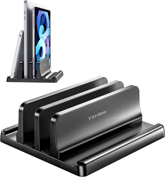Vertical Laptop Stand for Desk,Dual Slots Plastic Laptop Holder with Space Saving 4-in-1 Design,Adjustable Laptop Organizer Storage Supports for MacBook,Mac,HP,Dell,Microsoft Surface,Lenovo