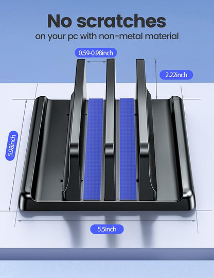 Vertical Laptop Stand for Desk,Dual Slots Plastic Laptop Holder with Space Saving 4-in-1 Design,Adjustable Laptop Organizer Storage Supports for MacBook,Mac,HP,Dell,Microsoft Surface,Lenovo