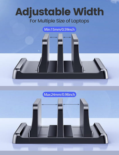 Vertical Laptop Stand for Desk,Dual Slots Plastic Laptop Holder with Space Saving 4-in-1 Design,Adjustable Laptop Organizer Storage Supports for MacBook,Mac,HP,Dell,Microsoft Surface,Lenovo
