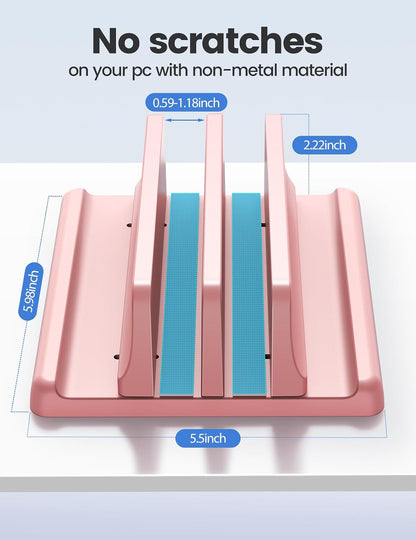 Vertical Laptop Stand for Desk,Dual Slots Plastic Laptop Holder with Space Saving 4-in-1 Design,Adjustable Laptop Organizer Storage Supports for MacBook,Mac,HP,Dell,Microsoft Surface,Lenovo