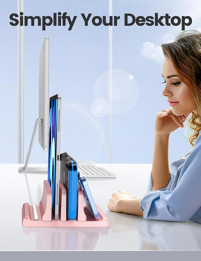 Vertical Laptop Stand for Desk,Dual Slots Plastic Laptop Holder with Space Saving 4-in-1 Design,Adjustable Laptop Organizer Storage Supports for MacBook,Mac,HP,Dell,Microsoft Surface,Lenovo
