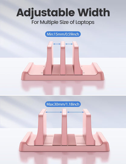 Vertical Laptop Stand for Desk,Dual Slots Plastic Laptop Holder with Space Saving 4-in-1 Design,Adjustable Laptop Organizer Storage Supports for MacBook,Mac,HP,Dell,Microsoft Surface,Lenovo