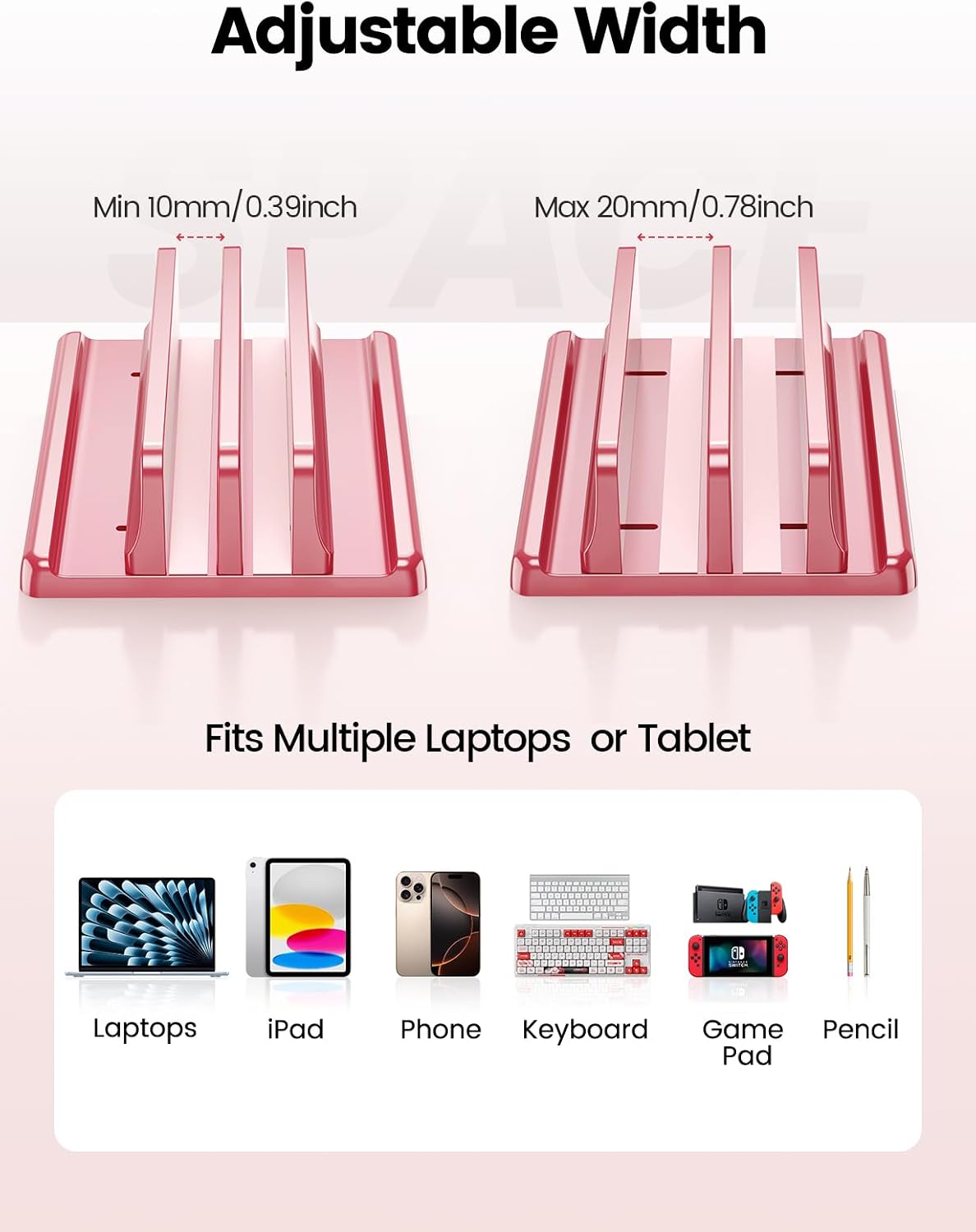 Vertical Laptop Stand for Desk,Dual Slots Plastic Laptop Holder with Space Saving 4-in-1 Design,Adjustable Laptop Organizer Storage Supports for MacBook,Mac,HP,Dell,Microsoft Surface,Lenovo