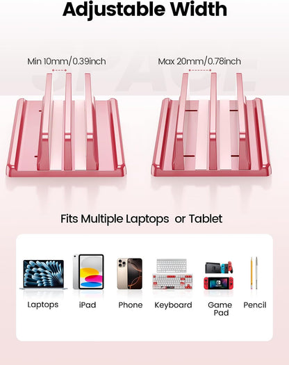 Vertical Laptop Stand for Desk,Dual Slots Plastic Laptop Holder with Space Saving 4-in-1 Design,Adjustable Laptop Organizer Storage Supports for MacBook,Mac,HP,Dell,Microsoft Surface,Lenovo