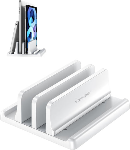 Vertical Laptop Stand for Desk,Dual Slots Plastic Laptop Holder with Space Saving 4-in-1 Design,Adjustable Laptop Organizer Storage Supports for MacBook,Mac,HP,Dell,Microsoft Surface,Lenovo