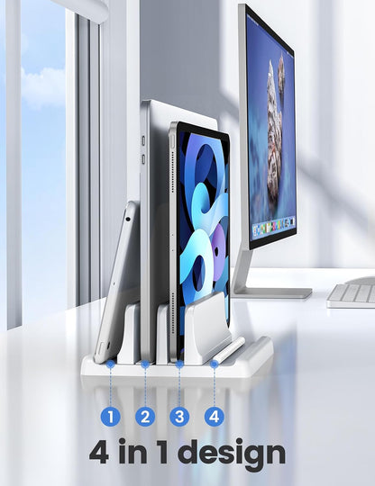 Vertical Laptop Stand for Desk,Dual Slots Plastic Laptop Holder with Space Saving 4-in-1 Design,Adjustable Laptop Organizer Storage Supports for MacBook,Mac,HP,Dell,Microsoft Surface,Lenovo