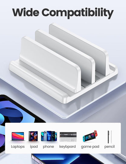 Vertical Laptop Stand for Desk,Dual Slots Plastic Laptop Holder with Space Saving 4-in-1 Design,Adjustable Laptop Organizer Storage Supports for MacBook,Mac,HP,Dell,Microsoft Surface,Lenovo