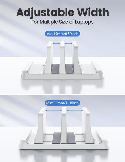 Vertical Laptop Stand for Desk,Dual Slots Plastic Laptop Holder with Space Saving 4-in-1 Design,Adjustable Laptop Organizer Storage Supports for MacBook,Mac,HP,Dell,Microsoft Surface,Lenovo