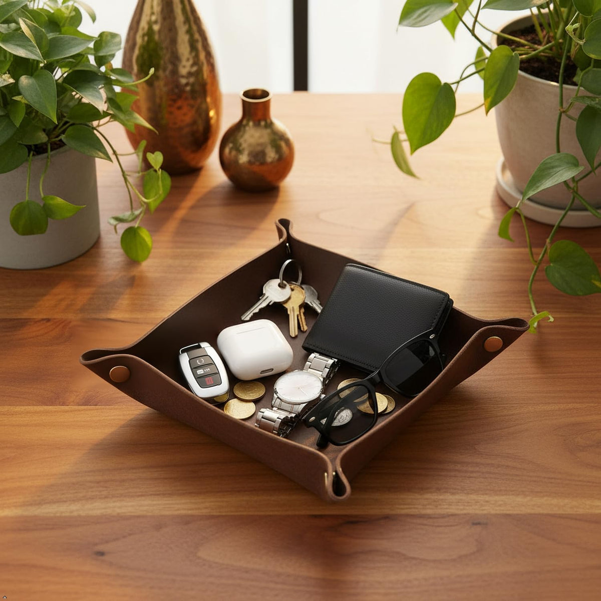 Personalized Full Grain Leather Travel Valet Tray