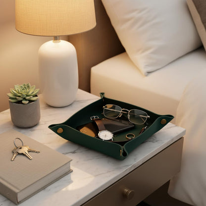 Personalized Full Grain Leather Travel Valet Tray