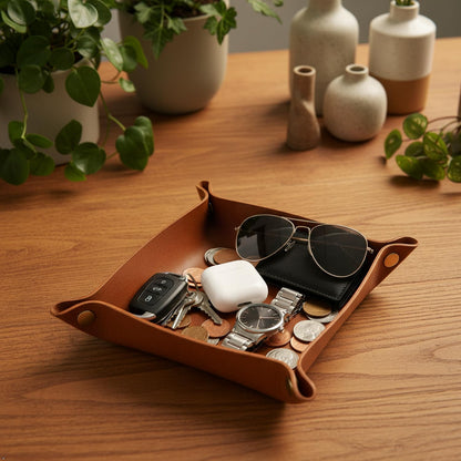 Personalized Full Grain Leather Travel Valet Tray