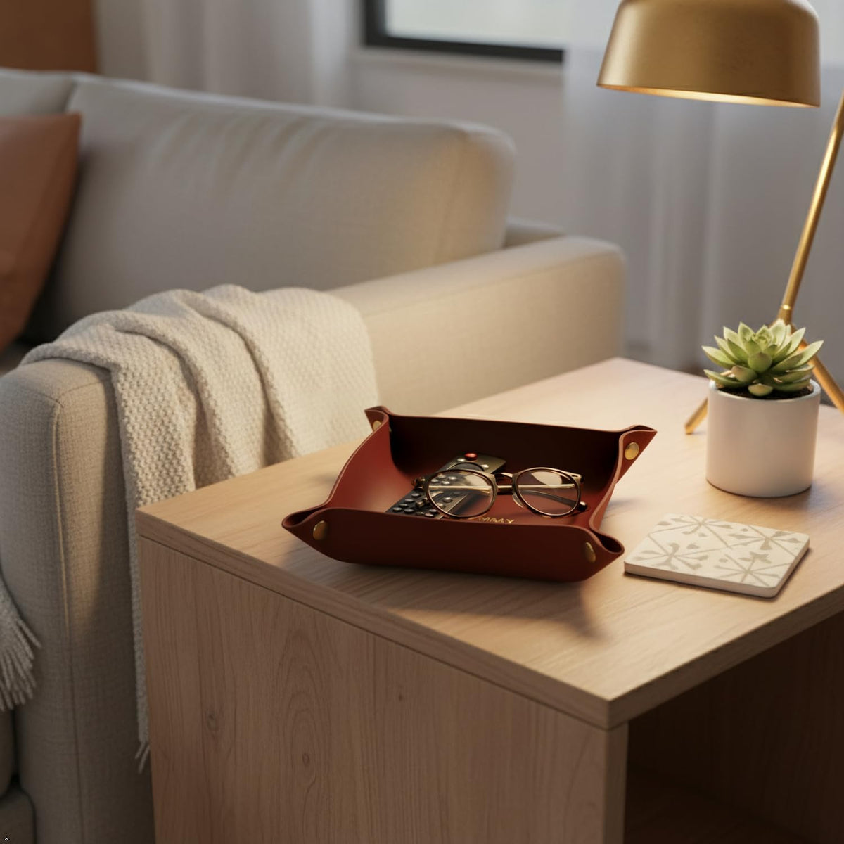 Personalized Full Grain Leather Travel Valet Tray