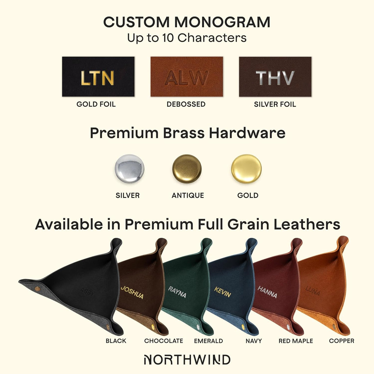 Personalized Full Grain Leather Travel Valet Tray