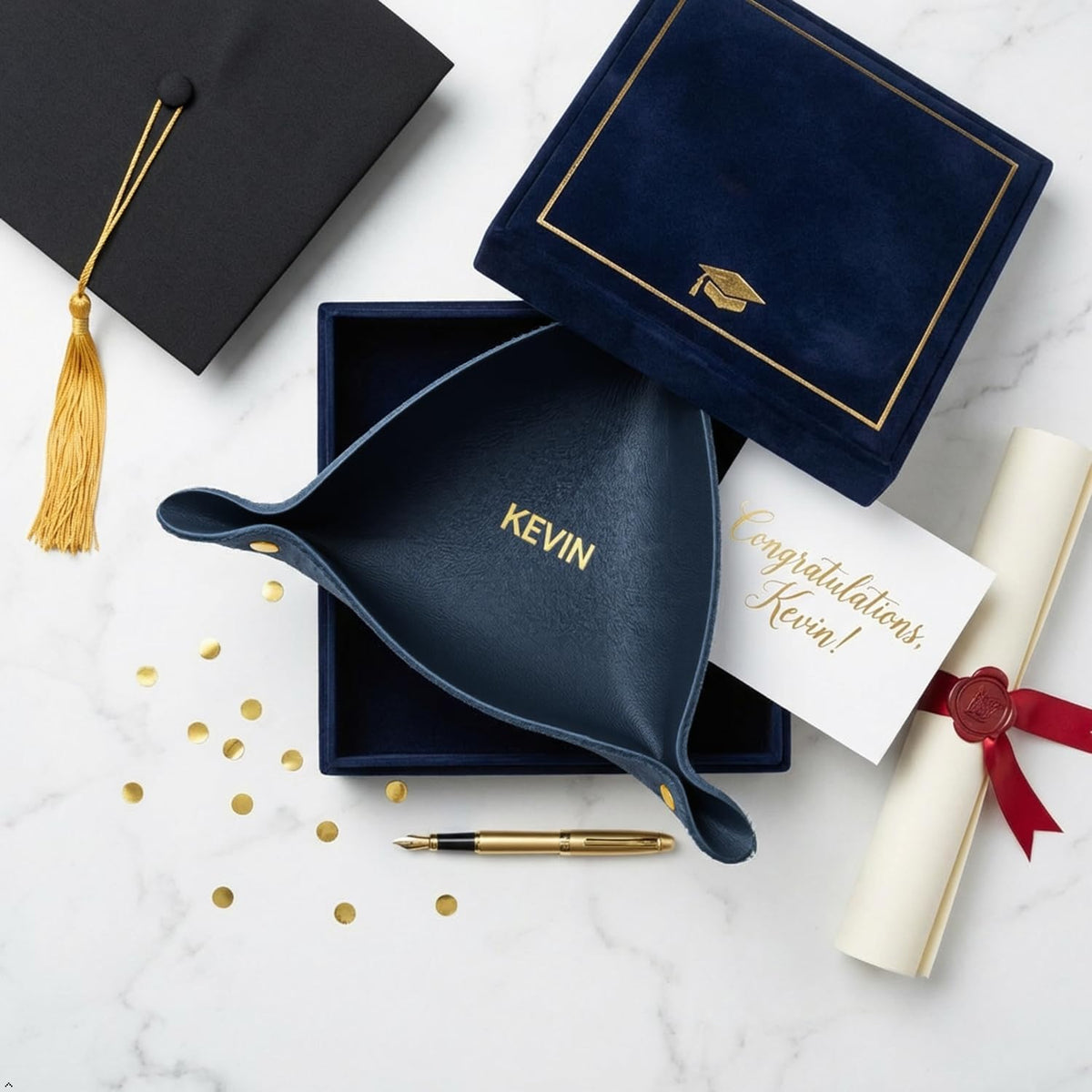 Personalized Full Grain Leather Travel Valet Tray